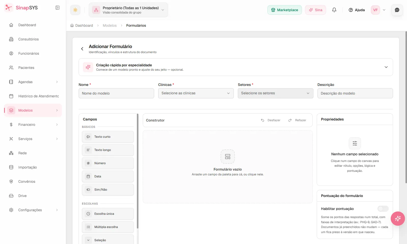 Documentos e dados clínicos no SinapSYS